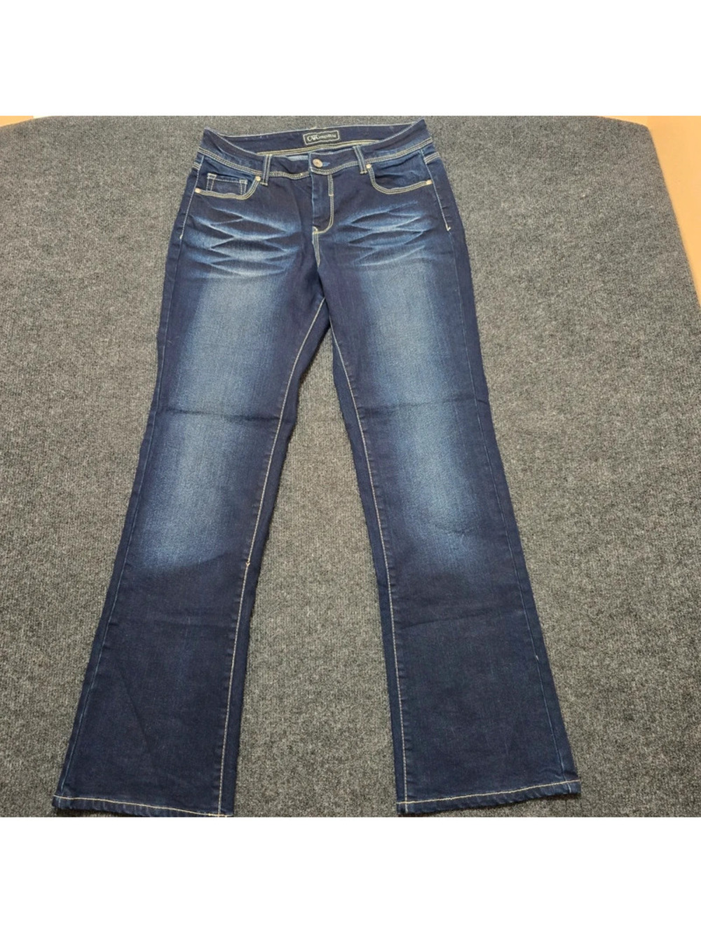Cato Premium Bootcut Jeans Womens 12 Dark Indigo Wash Stretch Whisker Faded